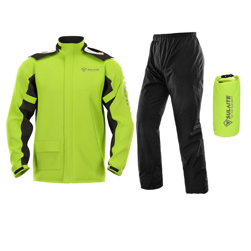 Men's lightweight waterproof rain suit for outdoor activities, hiking, and cycling. All-weather protection.