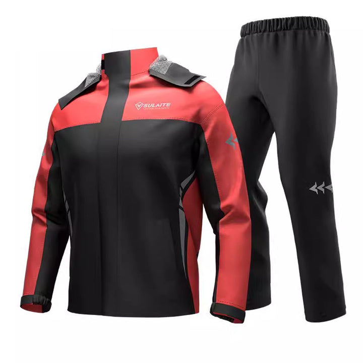 Men's all-weather waterproof rain jacket and pants, lightweight & windproof for outdoor use.
