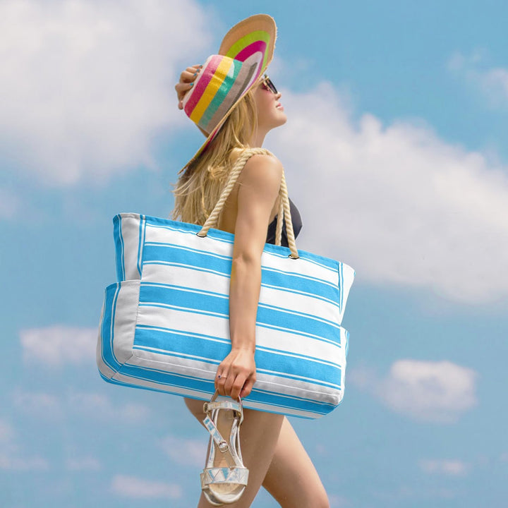 Sandproof large beach tote bag in red, ideal for sandy shores.