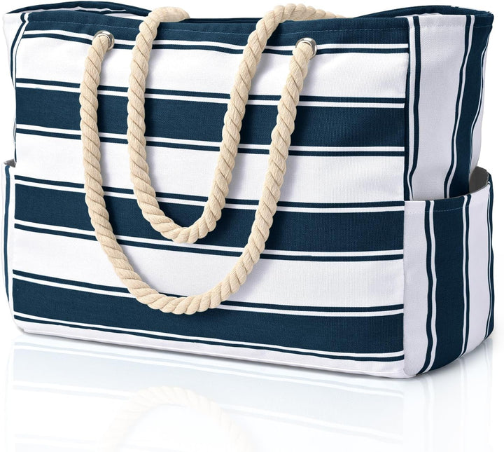 Generously sized sandproof beach bag for families, in grey.