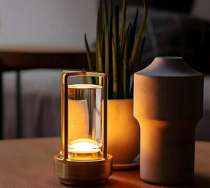 Waterproof portable crystal LED table lamp with touch control for outdoor decor.