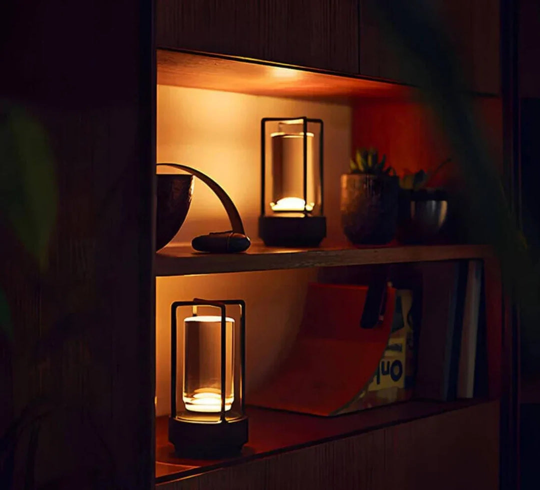 Dimmable crystal table lamp, AuroraGlow, providing RGB mood lighting for home decor.