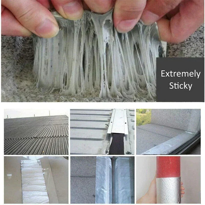 Utility waterproof tape applied to a roof crack. Fast, strong adhesive repair tape for leaks & emergency fixes.