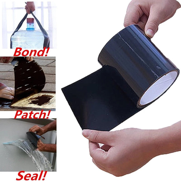 DIY enthusiast applying flexible adhesive repair tape to a damaged surface