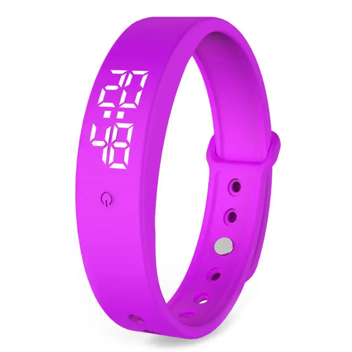 Sleek digital waterproof smartwatch with a silicone strap, perfect for daily wear and silent vibration alarms.