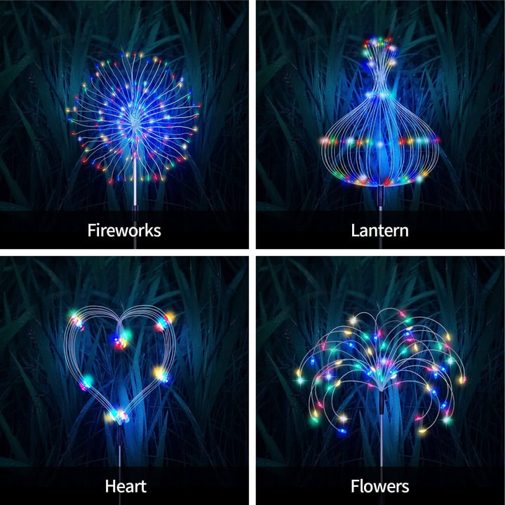 Vibrant solar firework garden lights, waterproof outdoor LED lamp for captivating patio decor.