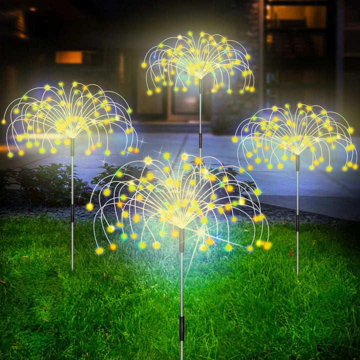 Decorative solar firework lights for garden landscape. Waterproof outdoor LED lamp with vibrant colors.