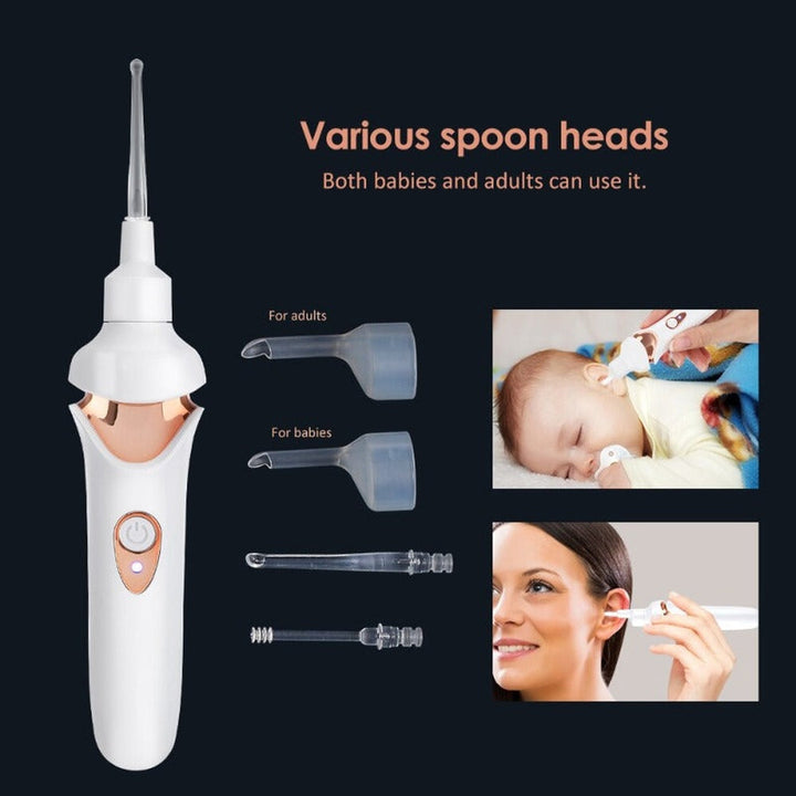 Rechargeable earwax vacuum with LED light for effective, gentle family ear care & hygiene.