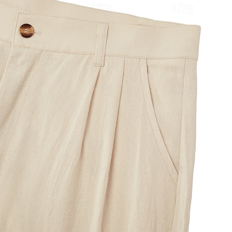 Man wearing relaxed fit summer trousers, showcasing lightweight and breathable casual style.