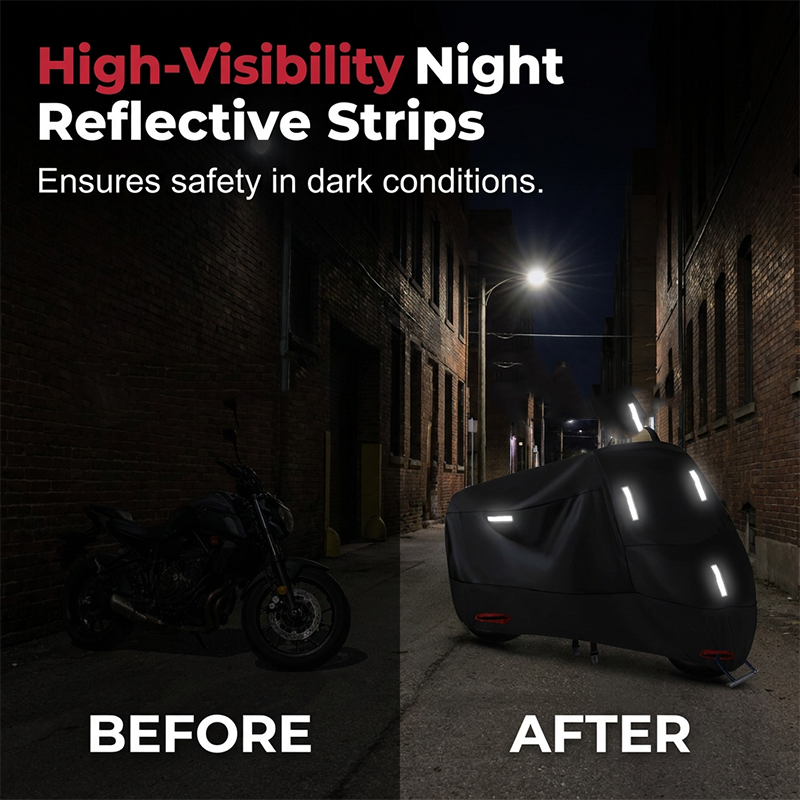 Lockable motorcycle cover for secure outdoor storage. Weatherproof bike protector prevents theft & damage from elements.