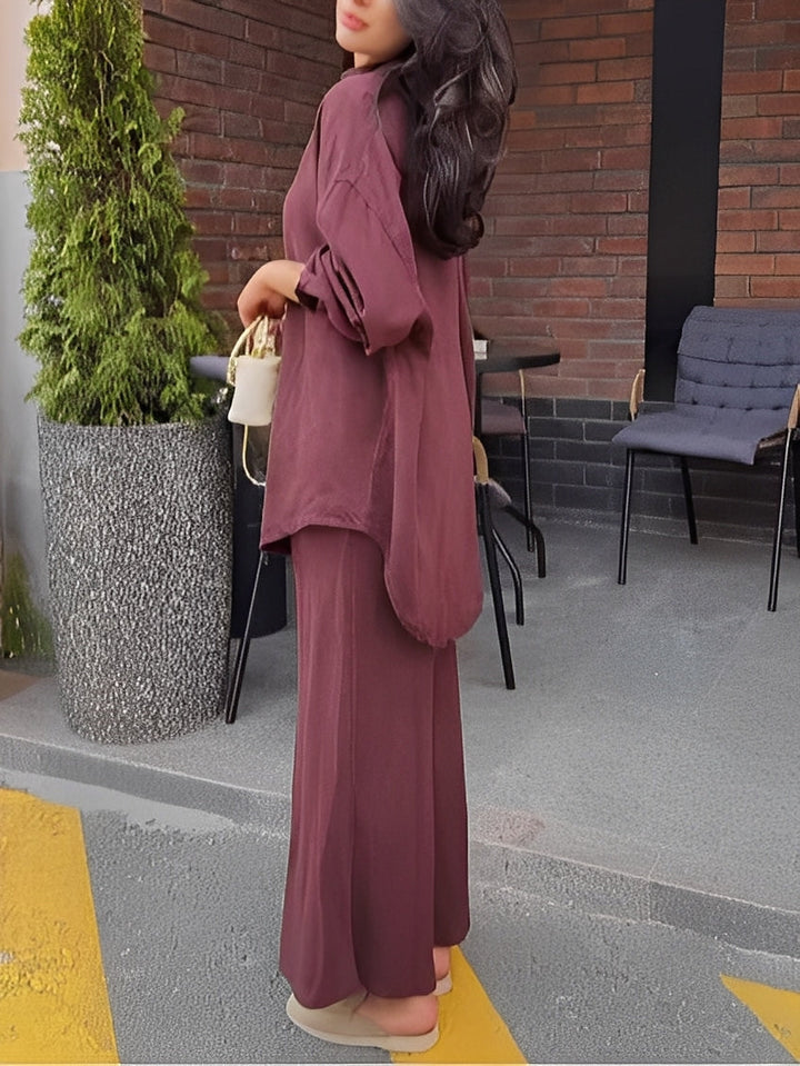 Women's Long-Sleeve Tie-Waist Shirt & Skirt Set