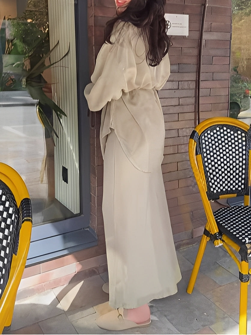 Women's Long-Sleeve Tie-Waist Shirt & Skirt Set