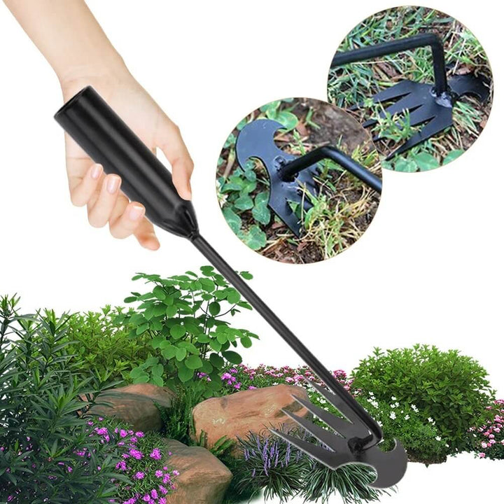 Compact manganese steel garden weeder, an essential hand tool for planting & cultivation.