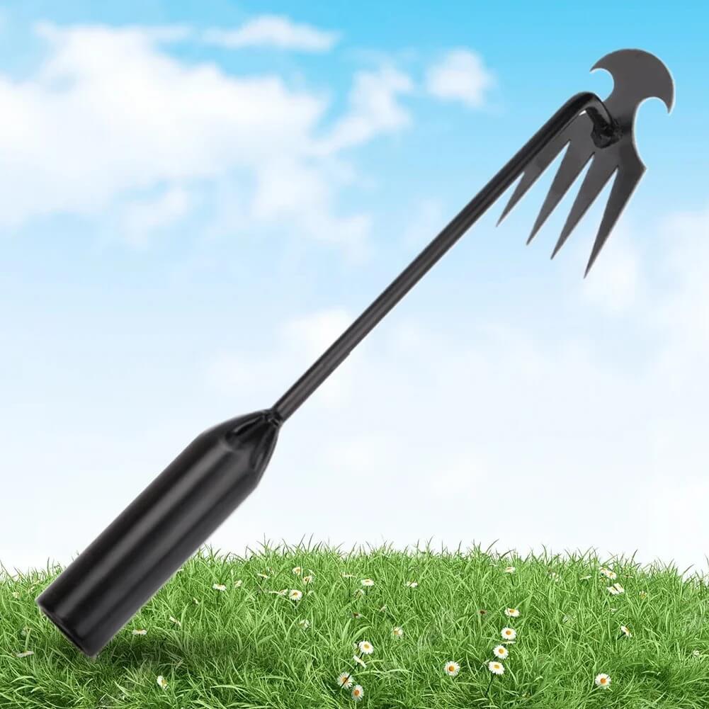 Handheld garden weeder for precise weed removal, made from durable manganese steel.