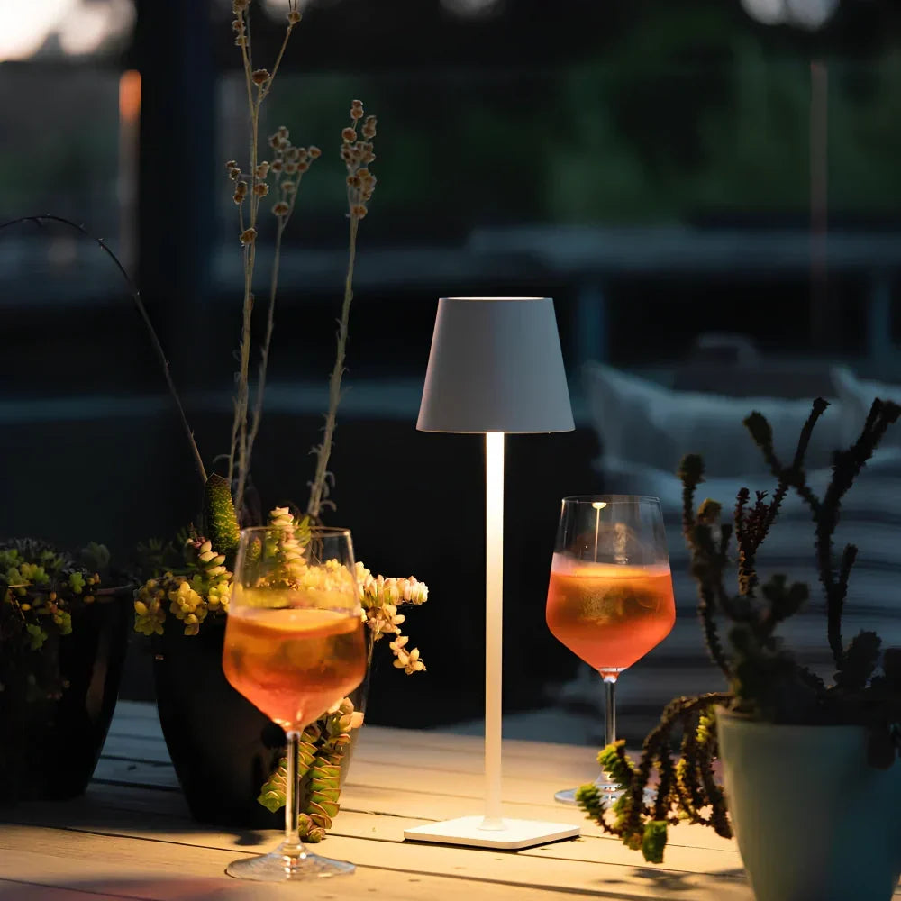 Accent table lamp, a tall dimmable LED light for contemporary spaces.
