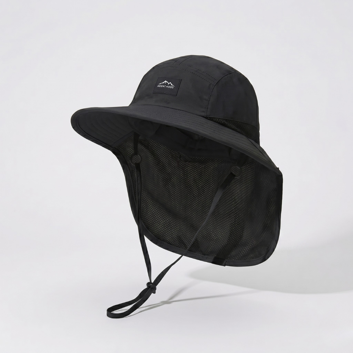 Breathable polyester wide-brim sun hat, ideal for UV protection, travel & summer outdoor adventures.