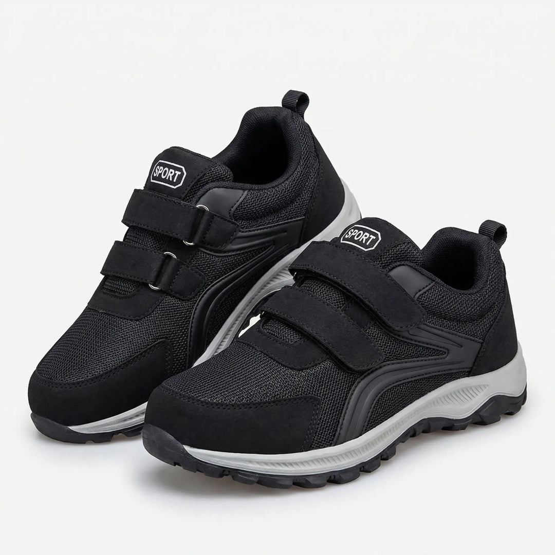 Men's wide-fit orthopedic walking shoes with adjustable hook-and-loop straps for sensitive & swollen feet. Comfort footwear.
