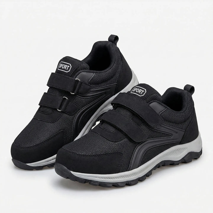 Men's wide-fit orthopedic walking shoes with adjustable hook-and-loop straps for sensitive & swollen feet. Comfort footwear.