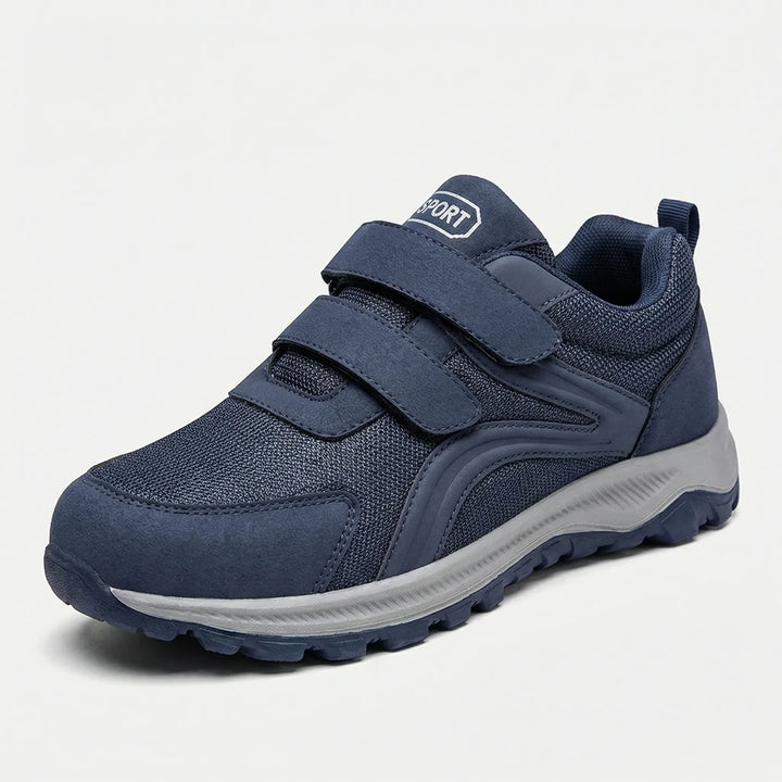 Diabetic men's wide-fit walking shoes for sensitive feet. Orthopedic casual trainers with adjustable straps.