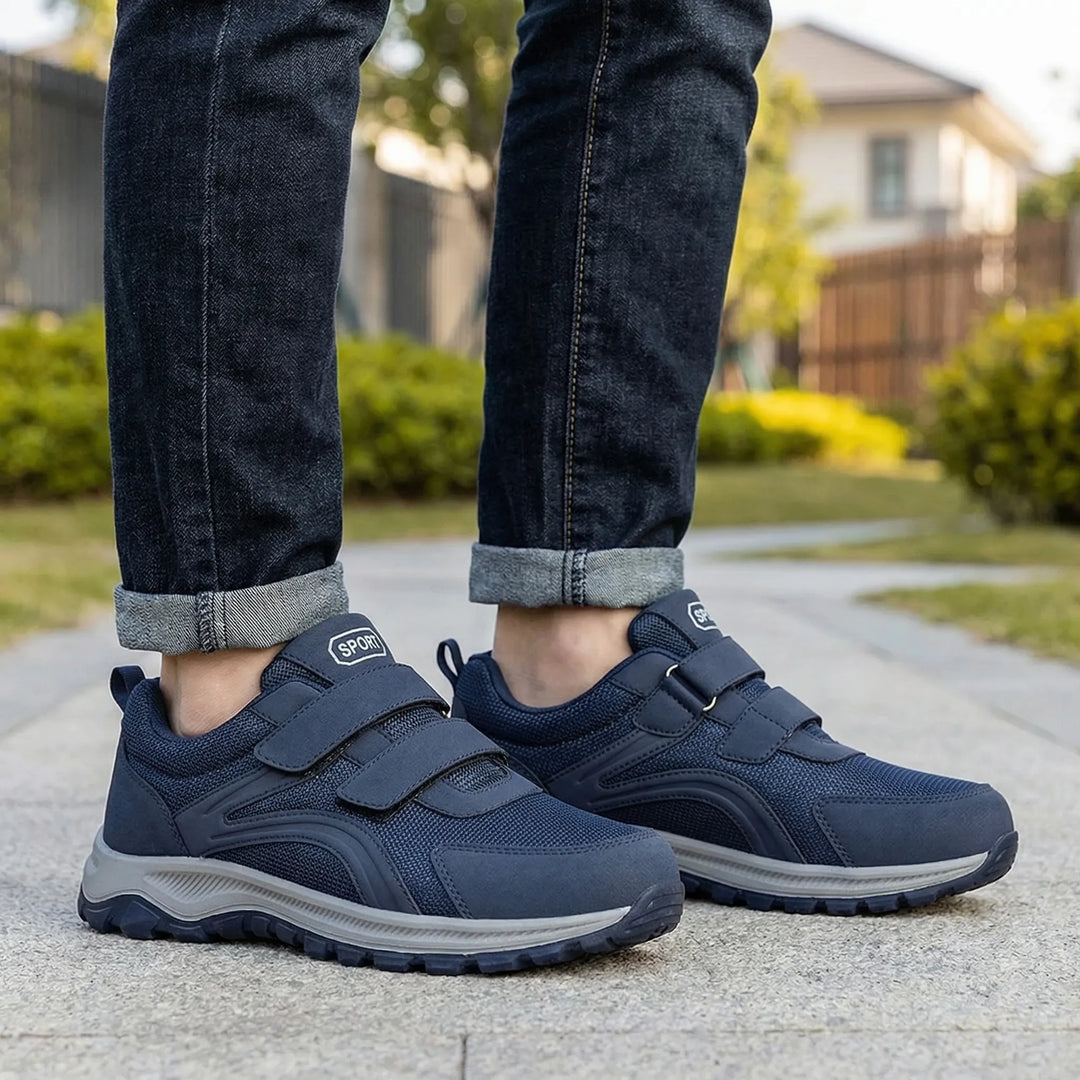Adjustable hook-and-loop men's walking shoes. Wide fit orthopedic design for sensitive feet & foot support.