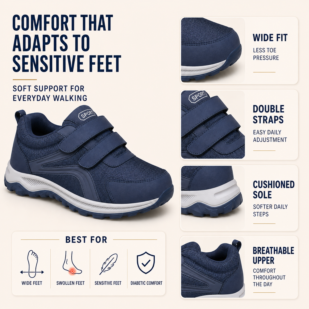 Casual men's wide-fit trainers with orthopedic support. Ideal for sensitive feet, daily wear, & pain relief.