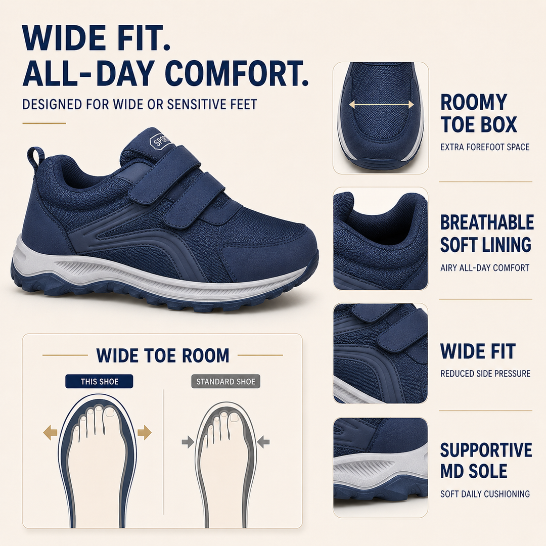 Orthopedic men's wide-fit shoes for sensitive & swollen feet. Diabetic-friendly design with foot support.