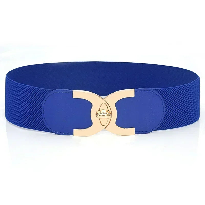 Fashionable wide elastic belt in Parisian style, crafted from high-quality PU leather for women's waists.