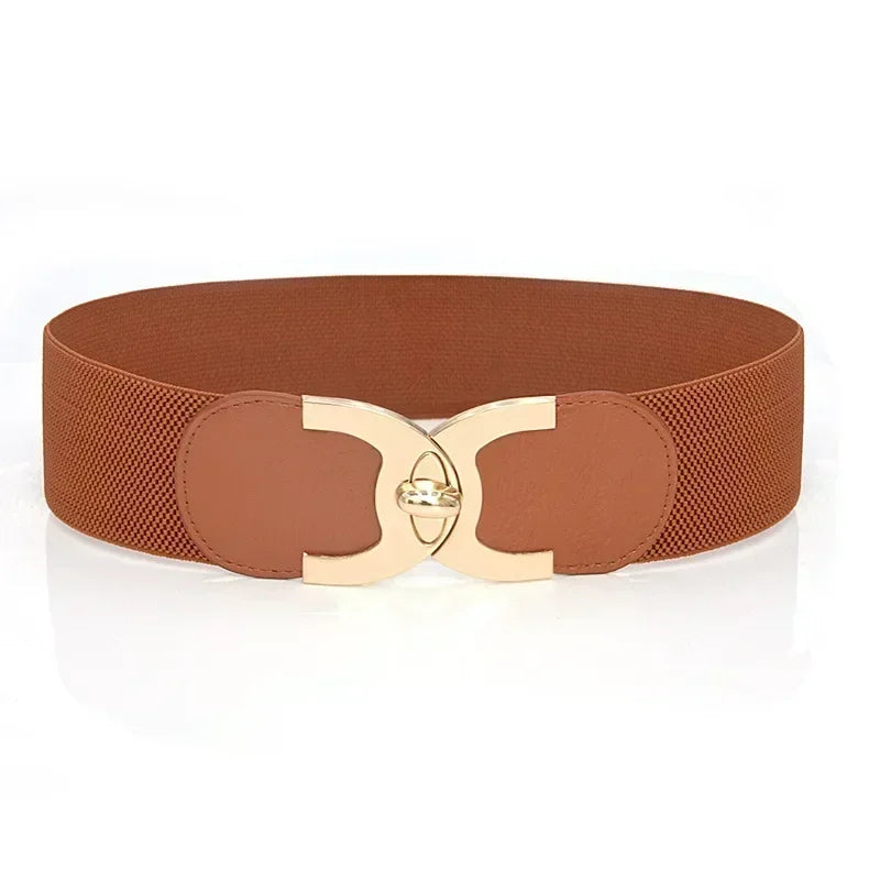 Stylish women's wide belt, designed with Parisian chic and an elastic fit. A versatile PU leather waist accessory.
