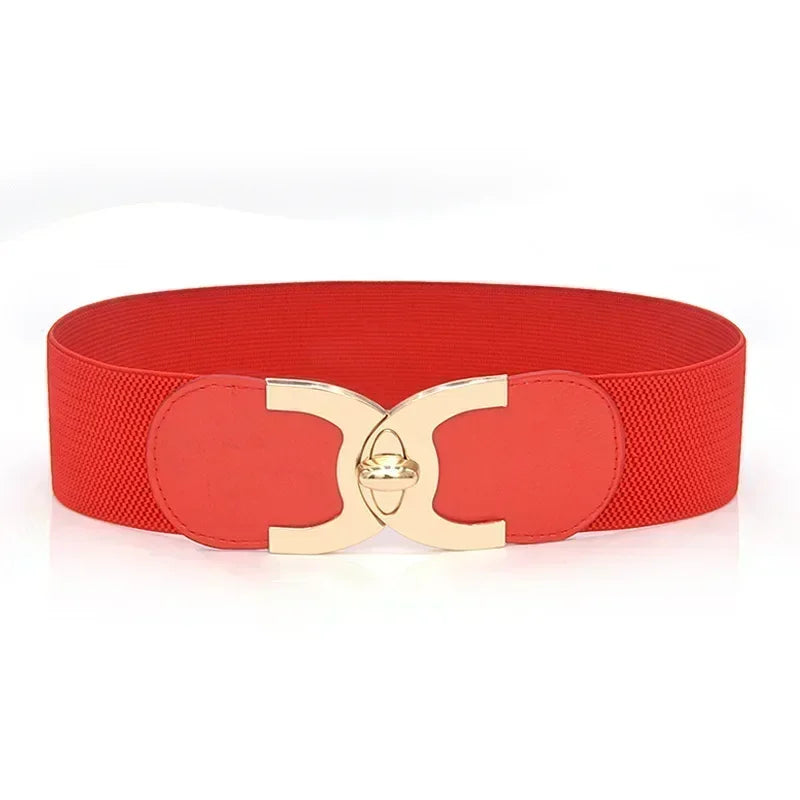 A close-up of the Women's Wide Parisian Chic Belt buckle, showcasing its elegant design and PU leather texture.