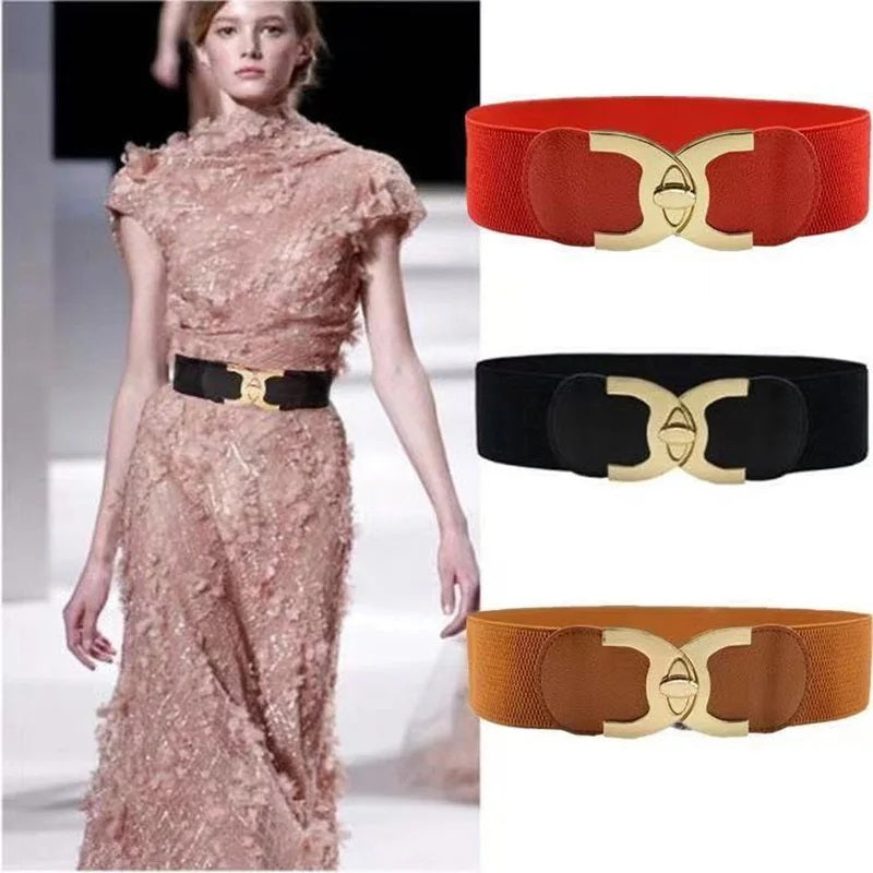 Women's Wide Parisian Chic Belt in classic black PU leather, perfect for cinching waists and adding style.