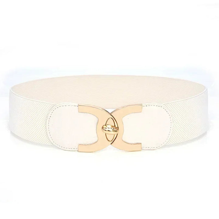 Chic wide elastic belt for women, featuring a Parisian style buckle. A fashionable PU leather waist accessory.