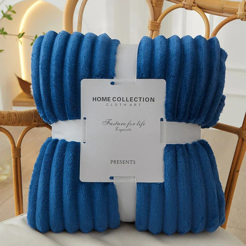 Cozy wide-stripe flannel fleece throw blanket, a perfect addition to home decor.