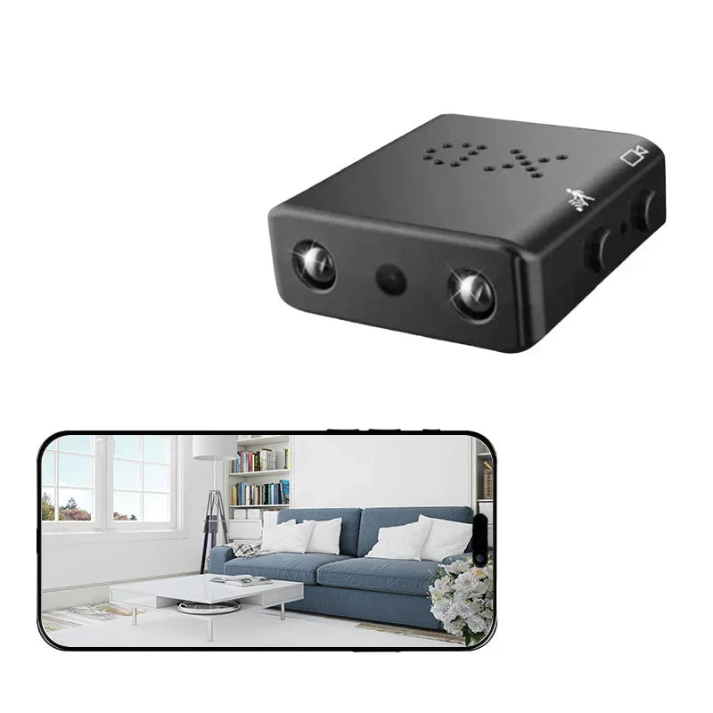 Advanced micro HD WiFi security camera with audio, ideal for discreet surveillance and remote home monitoring.