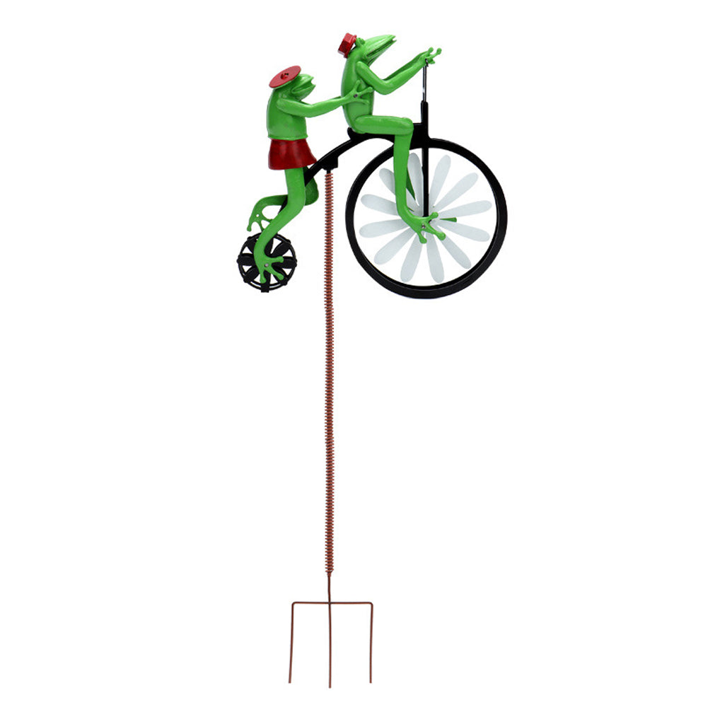 Stainless steel whimsical garden windmill spinner. Kinetic outdoor decor, a perfect lawn ornament and yard art.