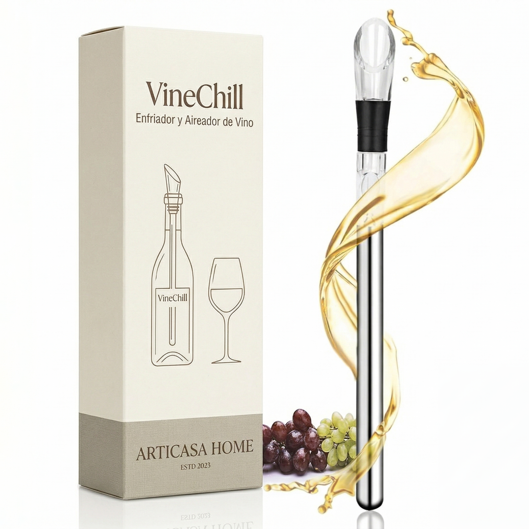Stainless steel wine chiller & aerator. Keeps wine perfectly chilled for hours with a drip-free pour.