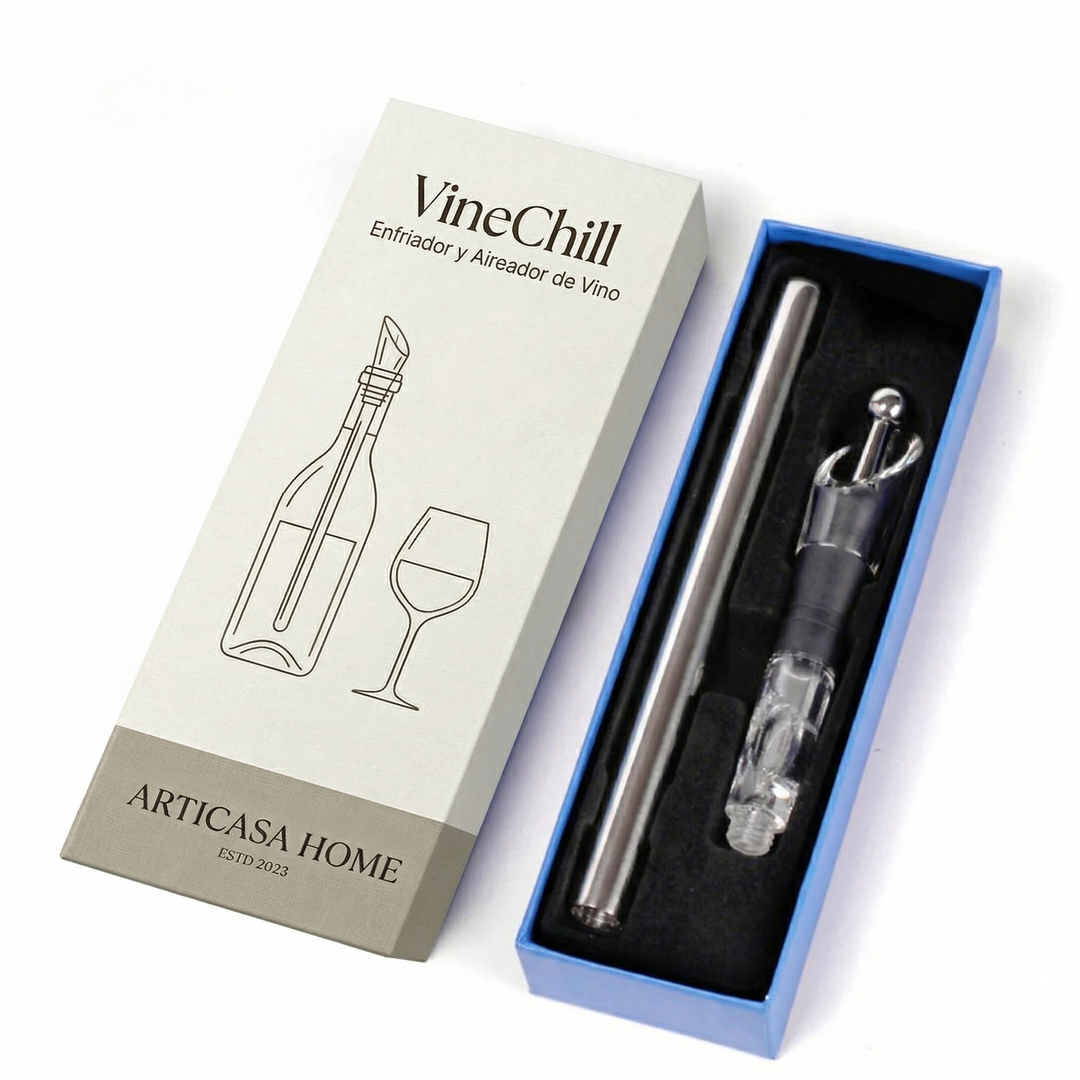 Sleek wine chiller rod with aerator. Enhances wine aroma & keeps it cold. Ideal for entertaining.
