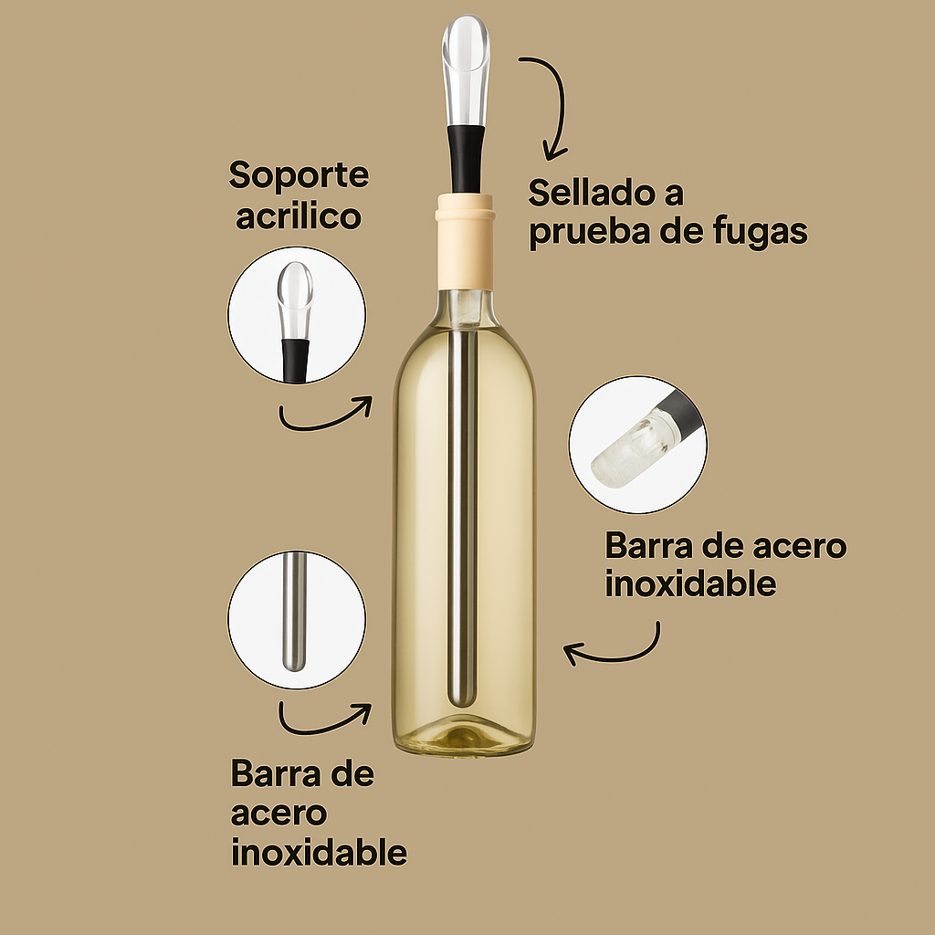 Premium stainless steel wine aerator & cooler. A perfect gift for wine lovers and beverage enthusiasts.