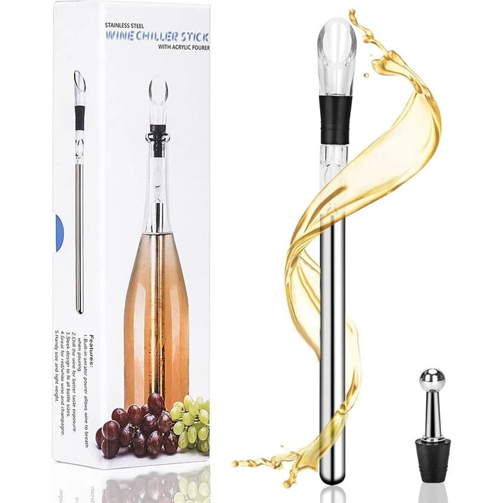 Durable stainless steel wine chiller. A must-have aerating pourer for any wine connoisseur.