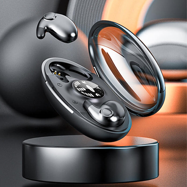Unisex invisible Bluetooth earbuds, designed for comfortable sleep & noise reduction. Portable wireless audio.