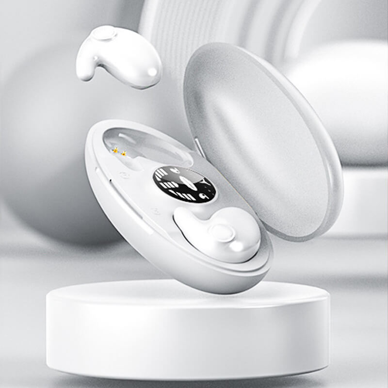Portable wireless sleep earbuds, perfect for ultimate comfort & noise reduction. Invisible Bluetooth tech accessory.