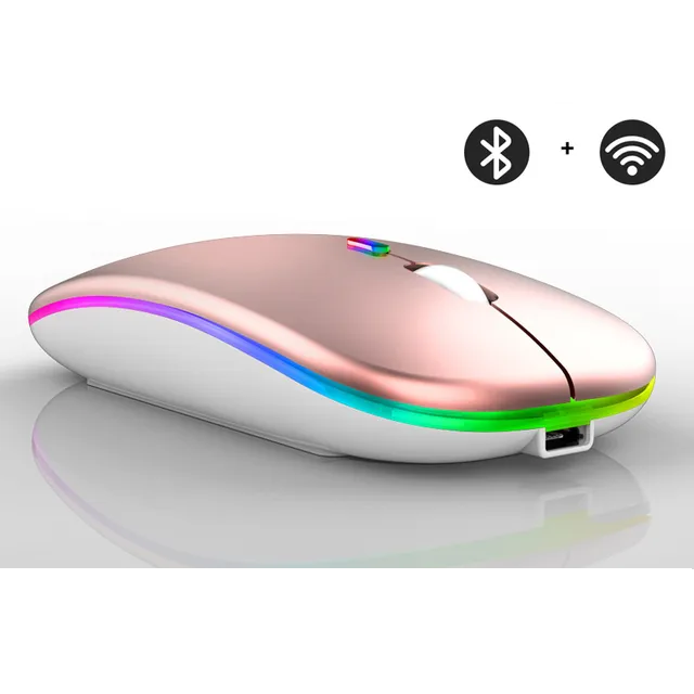 Portable wireless LED gaming mouse with ergonomic design & rechargeable battery for precision.