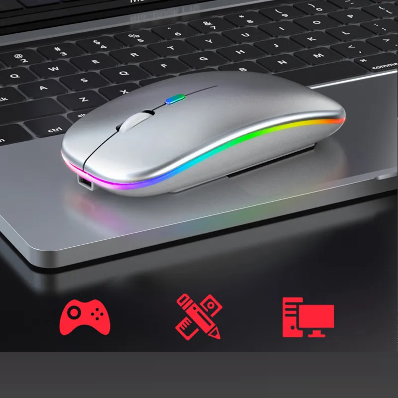 Vibrant wireless LED mouse, rechargeable for easy use. A colorful, portable computer accessory.