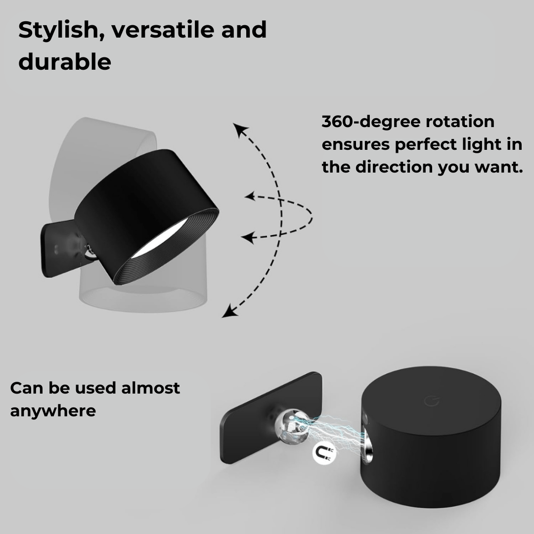 Minimalist wireless LED light with 360° rotation, touch control, and magnetic base for versatile illumination.