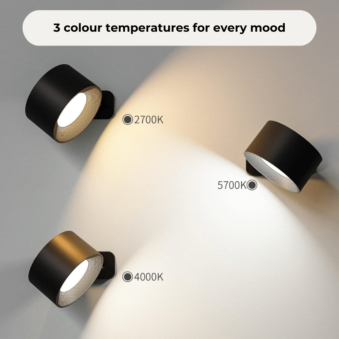 Versatile wireless LED wall light with magnetic mount, 360° rotation & touch control for any room.