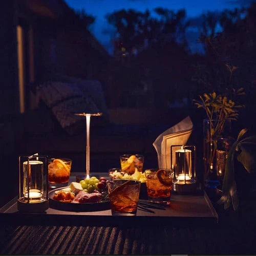 Black USB rechargeable table lamp, a modern lighting solution for home or office.