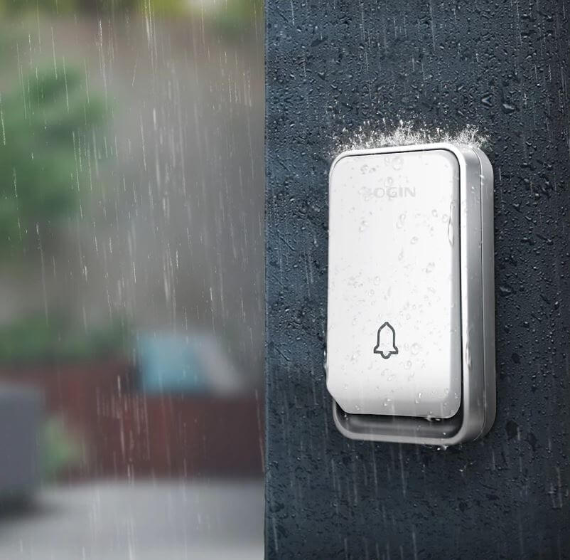 Reliable home alert system: wireless, waterproof, battery-free doorbell. Easy plug-in installation.