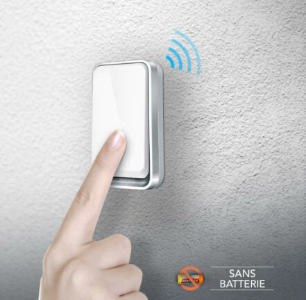 Customizable battery-free wireless doorbell. Waterproof, smart home device, simple to install.