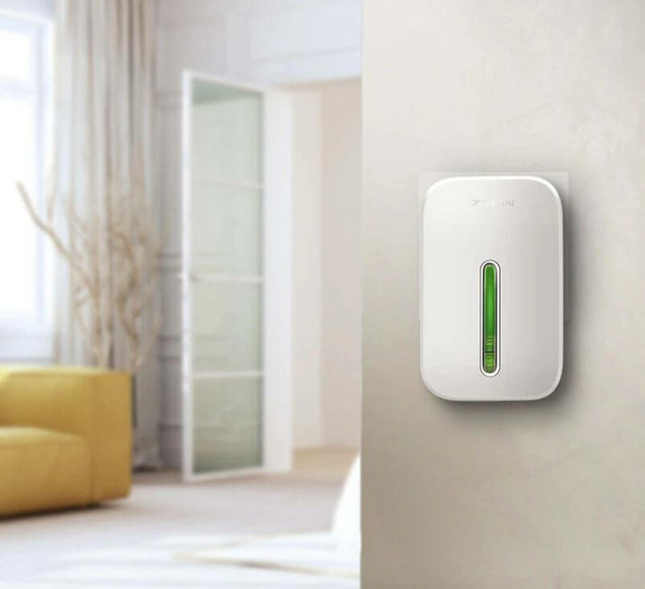 Sleek waterproof battery-free wireless doorbell. Easy install, perfect for modern smart homes.