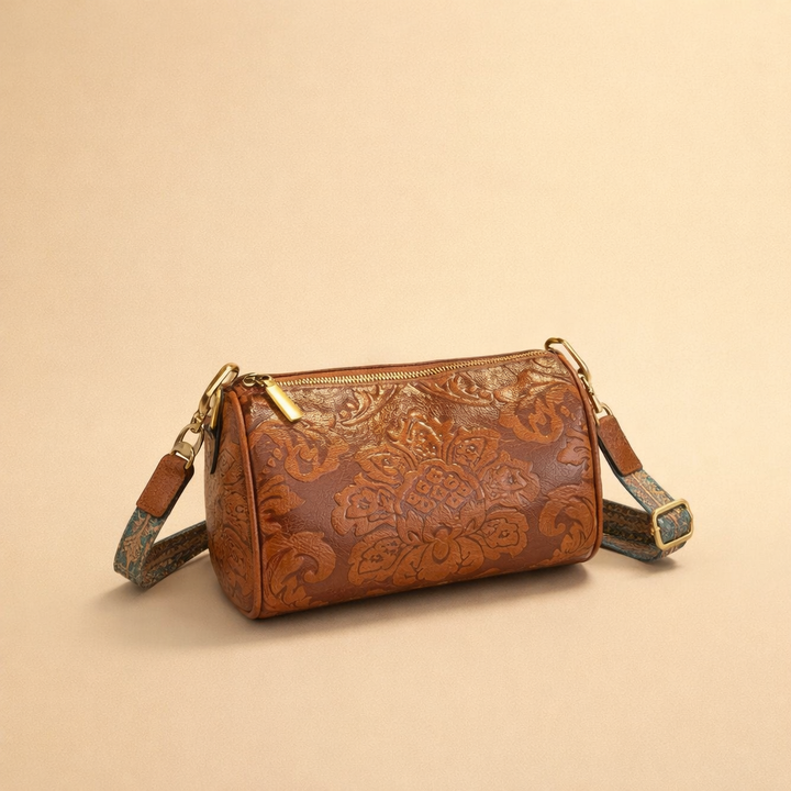 Women's elegant vintage patterned crossbody bag in green and brown tones, perfect for fashion and daily use.
