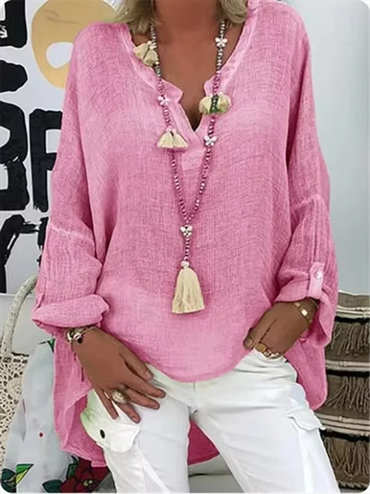 Relaxed fit women's oversized blouse. Lightweight, comfortable top perfect for spring & summer fashion.